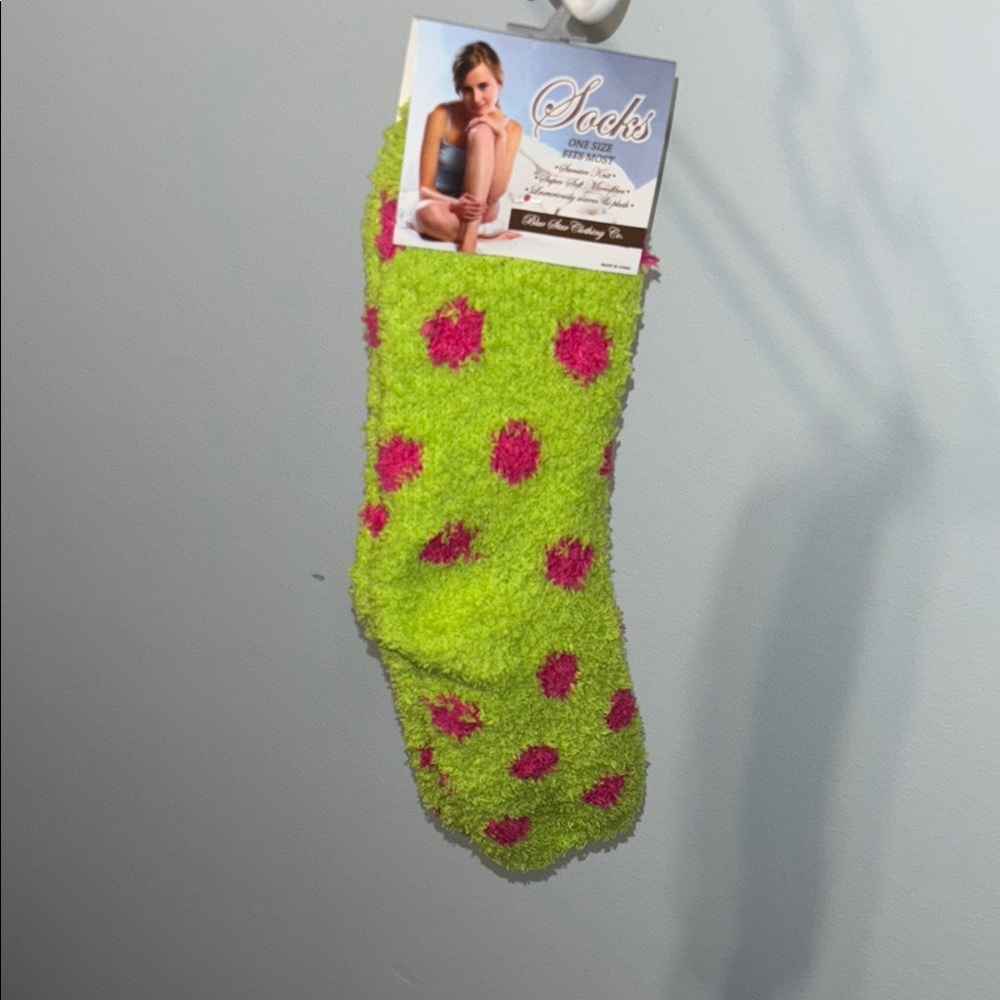 Cozy Green and Pink Polka Dot Socks